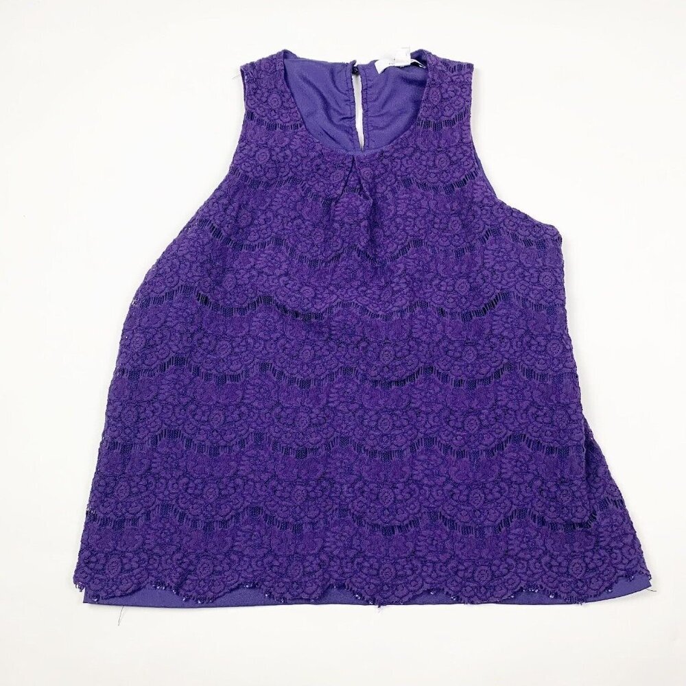 Fourteenth Place Womens Lace Top Purple Size M Sleeveless Crew Neck Pullover
